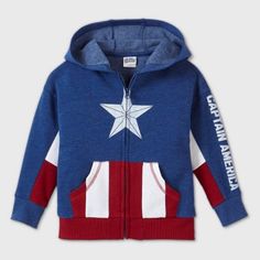 Toddler Marvel Captain America Hooded Sweatshirt Nwt Captain America Hoodie, Blue Marvel, Toddler Boy Hoodie, Captain America Cosplay, Navy Hoodie, Marvel Shirt, Embroidered Hoodie, Boys Hoodies, Red Jacket