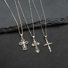 Matching Cross Necklaces, Victorian Cross Necklace, Silver Cross Necklaces, Catholic Cross Necklace, Ornate Cross, Sterling Silver Charm Necklace, Silver Cross Necklace, Pretty Jewelry Necklaces, Sterling Silver Cross Necklace