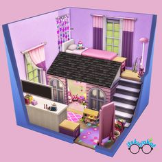 a doll house is shown with furniture and accessories