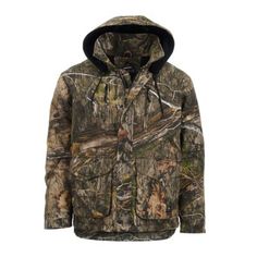 a camo jacket with hood and zippers