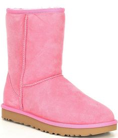 UGG® Classic Short II Suede Water-Repellent Boots | Dillard's Pink Waterproof Winter Boots With Round Toe, Pink Weatherproof Winter Boots, Classic Insulated Waterproof Boots, Winter Pink Waterproof Boots, Ugg Classic Short, Ugg Classic, Bearpaw Boots, Dillard's, Suede Boots