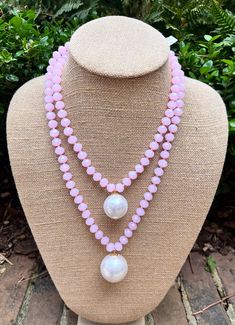 Pink Double Pearl Necklace Long Beaded Necklace With Pearl Charm, Long Pearl Necklace With Round Beads, Single Strand Pearl Necklaces With Round Beads, Multi-strand Pearl Beaded Necklace With Faceted Beads, Round Beaded Necklaces With Pearl Drop For Jewelry Making, Large Beads Pearl Necklace, Double Strand Pearl Beaded Necklace With Pendant, Beaded Lariat Pearl Necklace, Pearl Drop Beaded Necklaces With Round Beads