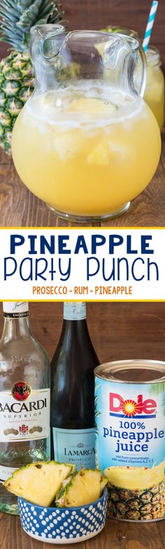 pineapple party punch recipe in a glass pitcher