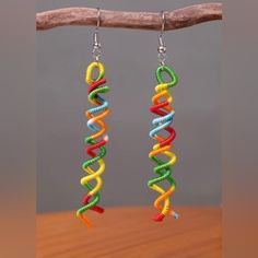 “Double Helix” Dna Spiral Tornado Twister Tree Bright Rainbow Multicolor Thread Twisted Friendship Bracelet Dangle Earrings. So Unique & Fun! Very Lightweight. New. *See Also “Spiral Donuts” & “Spiral Tornado” Listings. Measurements: Eardrop Length: 3.5” Earring Width: 0.4” If You Want It, Don’t Let It Get Away Send Me An Offer! I Love To Do Bundle Order Discounts! Double Helix Dna, Dna Spiral, Gold Rhinestone Earrings, Crystal Heart Earrings, Double Helix, Bright Rainbow, Gauged Earrings, Crafts Jewelry, Flower Clip