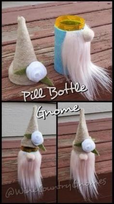 three different pictures of gnome hats on top of each other