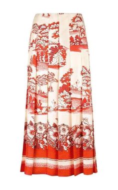 Porcelain Garden Print Midi Skirt Gucci Porcelain Print Dress, Rok Midi, Red Porcelain, Printed Silk Skirt, Porcelain Print, Garden Print, Printed Midi Skirt, Pink Midi Dress, Silk Wool