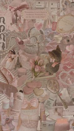 an altered collage of pink and white items