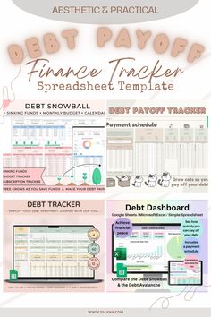 an info sheet with the words debt payoff and finance tracker