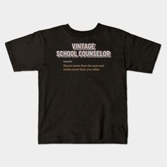 While in middle or high school, you like counseling. You are a proud educator, guide, and mentor. Purchase this stylish definition of a t-shirt right away or consider giving it as a present to a student who enjoys counseling in middle or high school. You constantly want to be at school and in the counselor's office and like using your patience, heart, and mind to give wise guidance. Grab this shirt featuring a school counselor right now without deliberating! Get yours here if you enjoy the look… Counselor Office, Vintage School, Vintage Color, School Counselor, Heart And Mind, A Student, At School, Vintage Colors, Counseling