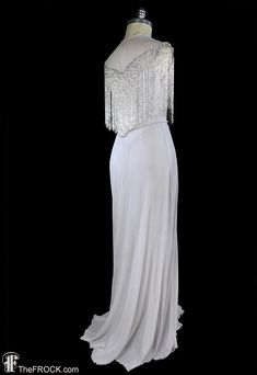 1930s gown art deco beaded fringe silk chiffon formal Elegant Wedding Flapper Dress With Rhinestone Fringe, Silver Elegant Flapper Dress For Evening, Elegant Silver Flapper Dress For Evening, 1930s Clothing, 1930s Gown, Check Money, Deco Beads, Money Order, Wedding Silver