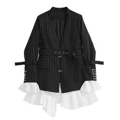 image_0 Chic Black Patchwork Outerwear, Pleated Blazer, Elegant Blazers, Suit Coat, Jacket Fashion, Striped Blazer, Suits Coats, Workout Jacket, Coat Fashion