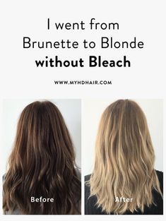 I went from Brunette to Blonde without Bleach and damage free. Blonde Without Bleach, Blonde Box Dye, From Brunette To Blonde, Dark To Light Hair, Blonde Hair At Home, Box Hair Dye, Blonde Hair Dye, Wedding Hair Styles