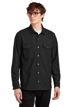 Long Sleeve Twill Overshirt - DEEP BLACK - L | Mercer+Mettle Long Sleeve Twill Overshirt in Deep Black Size Large | Cotton Blend Black Long Sleeve Tops With Pockets, Black Winter Shirt With Pockets, Black Workwear Tops With Pockets, Black Collared Top For Fall, Black Button-up Casual Top, Black Collared Shirt For Fall, Black Button-up Winter Shirt, Black Button-up Shirt For Winter, Black Shirt For Winter Workwear