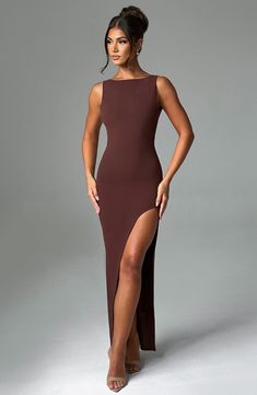 Kassandra Maxi Dress - Chocolate High Neck Dresses, Homecoming Dresses Corset, Midi Dress Wedding Guest, Long Sleeve Homecoming Dresses, High Neck Maxi Dress, Timeless Chic, Boat Neck Dress, Homecoming Dresses Long, Maxi Dress Sale