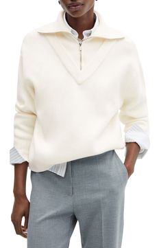 Peplum Sweater, Half Zip Sweater, Half Zip Sweaters, Zip Sweater, Half Zip, Stand Collar, Sweater Top, Rib Knit, Mango