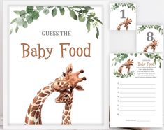 a baby food box with two giraffes on it and the words guess the baby food