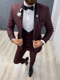 Santos Slim Fit Tuxedo Red – BOJONI Slim Fit Groom Suit, Mens Swag, Designer Tuxedo, Tuxedo Colors, Slim Fit Suit Men, Slim Fit Tuxedo, Dress Suits For Men, Claret Red, Formal Mens Fashion