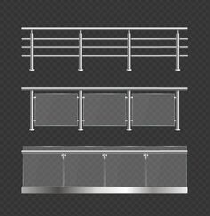 Realistic Detailed 3d Glass Balustrade with Metal Handrails Set. Vector Models Architecture, Metal Handrails, Concept Models Architecture, Vector Texture, Steel Gate, Casa Exterior, Architecture Model, Psd Files