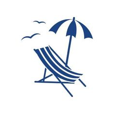 a beach chair with an umbrella and seagulls in the sky above it on a white background