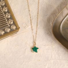 Green Onyx Star Gold Pendant Necklace Necklaces Soul & Little Rose Open Your Chakras, Green Onyx Necklace, Gold Gemstone Necklace, Chrysoprase Necklace, Dainty Gold Chain, Green Onyx Stone, Spiritual Encouragement, Onyx Necklace, Necklace Green