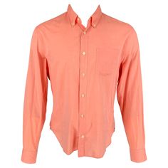 JOHN VARVATOS long sleeve shirt comes in a salmon material featuring a button down collar, front pocket, and a button up closure. Very Good Pre-Owned Condition. Marked: M Measurements: Shoulder: 18.5 inches Chest: 42 inches Sleeve: 26 inches Length: 27 inches Reference: 116741 Category: Long Sleeve Shirt More Details Brand: JOHN VARVATOS Size: M Color: Salmon Pattern: Solid Fabric: Not Listed Style: Button Up Age Group: Adult Gender: Male Rustic Boho, Button Up Long Sleeve, John Varvatos, List Style, Button Down Collar, Shirt Collar, Front Pocket, Long Sleeve Shirt, Sleeve Shirt