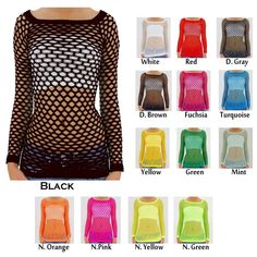 Sexy Long Sleeve Spandex FISHNET TUNIC Top Holes Bikini Cover ONE SIZE #TDCollection #Blouse #Clubwear Long Sleeve Cami Top, Fishnet Under Jeans, Fishnet Long Sleeve, Mesh Tops, Dance Tops, Club Wear, Bathing Suit Top, Blouse Material