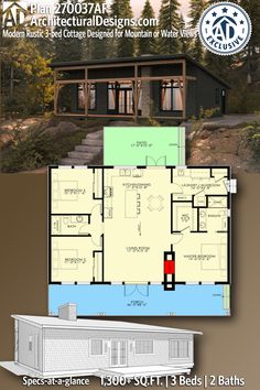 the floor plan for a small cabin home