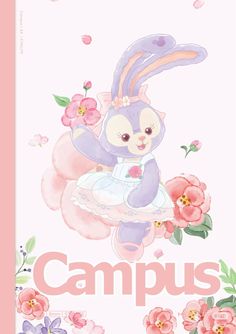 a pink and white poster with an image of a bunny on top of a ballerina