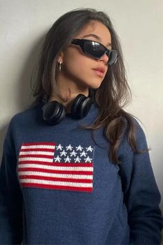 Preppy Looks, Retro Flag, Vintage Flag, Y2k Preppy, Jacquard Sweater, Preppy Look, Jacquard Pattern, 90s Grunge, Independent Women