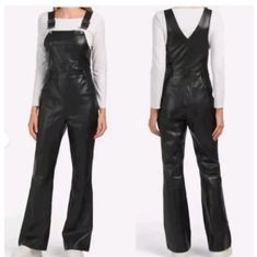 This Is A Brand New 7 For All Mankind Black Faux Leather Overalls Jumpsuit With A Square Neckline And Buckle Closure. It Is Made Of Polyester And Polyurethane, With A Faux Leather Fabric Type And Regular Fit. The Jumpsuit Has A Flared Leg Style And Inseam Of 31.5 Inches. It Features Pockets And Is Machine Washable. It Is Suitable For Travel, Activewear, Party/Cocktail, Casual, And Workwear Occasions. It Is A One-Piece Overall Style Suitable For Winter, Summer, Fall, And Spring Seasons. Black Leather Fitted Jumpsuits And Rompers, Black Fitted Leather Jumpsuits And Rompers, Fitted Black Leather Jumpsuits And Rompers, Leather Jumpsuits And Rompers For Fall, Fitted Faux Leather Jumpsuits And Rompers For Fall, Fitted Faux Leather Jumpsuits For Fall, Black Jumpsuits And Rompers For Fall, Black Leather Jumpsuits And Rompers, Trendy Winter Workwear Jumpsuits And Rompers