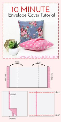 the sewing pattern for an envelope cover is shown