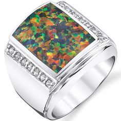 Elevate your style with a statement Created Opal birthstone ring in Sterling Silver; conflict-free gemstone in vivid black hue; free shipping from Peora Opal Birthstone Ring, Opal Birthstone, Black Opal Ring, Bezel Ring, Round Stud Earrings, Ring Sizes, Jewelry Online Shopping, Black Opal, Opal Gemstone