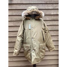 Woolrich John Rich Mens Arctic Parka Jacket Tan Large Nwt Classic Khaki Winter Outerwear, Classic Khaki Hooded Outerwear, Classic Winter Parka With Pockets, Classic Hooded Parka With Pockets, Classic Khaki Outdoor Outerwear, Classic Hooded Sport Coat With Pockets, Classic Hooded Outerwear With Pockets, Classic Hooded Outerwear For Cold Weather, Classic Hooded Sport Coat For Outdoor