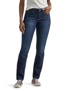 PRICES MAY VARY. 78% cotton, 20% polyester, 2% spandex imported zipper closure machine wash regular fit. with a regular fit and a mid rise, these straight leg jeans sit comfortably on the hips and have a skimming fit through the seat and thigh. designed for everyday comfort, these jeans have a straight-leg cut, great for pairing with your favorite pair of sneakers or flats. wardrobe classic. a great pair of straight leg jeans is a staple for any woman's wardrobe. with a flattering silhouette for Straight Cotton Jeans With Zip Fly, Capsule Wardrobe For Travel, Capsule Wardrobe Essentials, Local Products, Wardrobe Classic, Striped Jacket, Lee Jeans, Perfect Jeans, Red Skirts