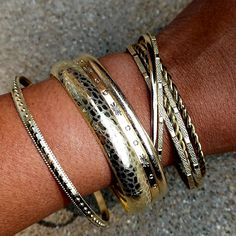 These Are Unqiue Large And Chunky Size Boho Style They Are Very Lightweight The Circumference Is 2 3/4 Wide On The Solid Bangles 10 Total Bangles These Will Fit Most Large Wrist Size They Look Great Layered Or Worn Individually Great Addition To Any Unique Wardrobe