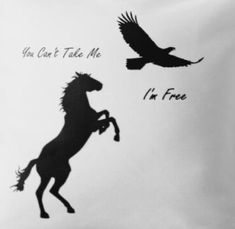 the silhouette of a horse and a bird are shown in this pillow case that says you can't take me i'm free