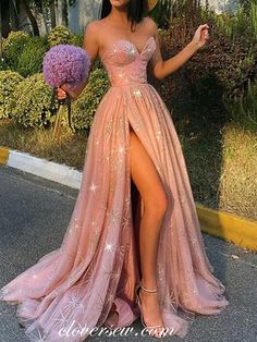 Split Prom Dresses, Formal Wedding Guests, Prom Dresses Long Pink, Pink Bridesmaid Dress, Strapless Prom Dresses, Pink Prom Dress, Sweetheart Prom Dress, Pink Prom, Prom Dresses Online