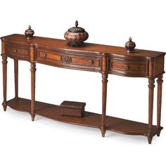 a wooden console table with two drawers