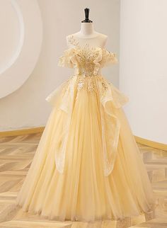 Light Yellow Tulle with Beadings and Lace Party Dress, Yellow Tulle Pr – BeautyDressy Strapless Ball Gown Prom, Pale Yellow Wedding Dress, Yellow Dresses Prom, Yellow Dress Prom, Belle Prom Dress, Graduation Ball Dress, Yellow Quinceanera Dresses, Yellow Quinceanera Dress, Yellow Gowns