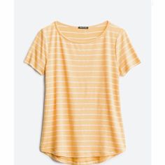 Never Worn. Adorable Mustard Yellow Top With White Stripes. Button Back Detail. Short Sleeve With Scoop Neckline. Casual T-shirt With Shirttail Hem For Day Out, Striped Top With Shirttail Hem For Summer, Striped Crew Neck Top With Buttons, Everyday Relaxed Fit T-shirt With Buttons, Casual Striped Tops With Buttons, Everyday Crew Neck T-shirt With Buttons, Casual Everyday T-shirt With Buttons, Everyday Spring T-shirt With Buttons, Striped Tops With Buttons