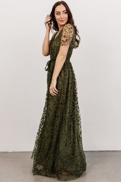 Our Marseille Embossed Maxi Dress is a one-of-a-kind dress that's perfect for special occasions! It features gorgeous vine embossed organza. Olive Green Wedding Dress, Green Wedding Dress, Olive Green Wedding, Lavender Maxi Dress, Baltic Born, Olive Green Dresses, Elopement Dress, Sequin Maxi, Sequin Maxi Dress