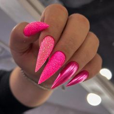 61+ Stunning Pink Chrome Nail Ideas For 2025 - DrExplains Pink Stiletto Nails, Dark Pink Nails, Glitter Nails Acrylic, Chrome Nails Designs, Pink Glitter Nails, Hot Pink Nails