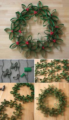 the instructions to make a christmas wreath out of wire and paper with red berries on it