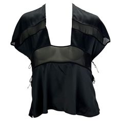 Sheer Silk Chiffon Top For Evening, Sheer Silk V-neck Top, Sheer Silk Tops For Night Out, Designer Summer Evening Blouse, Designer Evening Blouse For Summer, Black Sheer Silk Tops, Sheer Silk Summer Tops, Sheer Silk Tops For Summer, Designer Evening Tops For Summer