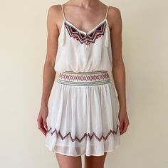 This Super Cute Chiffon Dress With Red And Blue Embroidery & Beading Is The Perfect Dress For Spring, Summer, & Pre-Fall. Wear With Sandals Or Boots! The Cinched Waist Is Super Flattering. The Tassels On The Straps Are The Cutest Touch. Very On Trend. Worn But In Great Condition! Dress With Tassels, Embroidery Beading, Dress For Spring, Fall Wear, Blue Embroidery, Beaded Dress, Cinched Waist, Pre Fall, Free People Dress