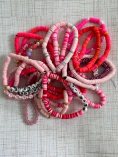 handmade pink and red themed beaded bracelets, choose which set you would like and there is only one of each set! Jewelry Video, Red Beaded Bracelet, Bracelet Sets, Lafayette La, Clay Bracelet, Pink Letter, Pink And Red, Bracelet Set