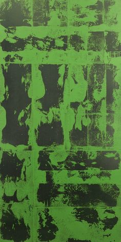 an abstract painting with green and black squares