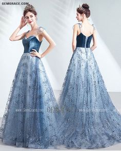 Blue Prom Evening Dress With Corset Back, Blue Sequined Ball Gown With Fitted Bodice, Blue Prom Gown With Corset Back, Glamorous Blue Ball Gown For Prom, Blue Gown With Corset Back For Prom, Blue Ball Gown With Sweetheart Neckline For Homecoming, Blue Evening Dress With Sweetheart Neckline And Corset Back, Blue Sweetheart Neckline Ball Gown For Homecoming, Prom Season Ball Gown With Corset Back