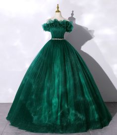 Green tulle long ball gown dress formal dress · Little Cute · Online Store Powered by Storenvy Prom Dress Green, Tulle Neckline, Sweet 16 Dress, Off Shoulder Evening Dress, Green Tulle, 16 Dress, Corset Dress Prom, Long Prom Gowns, Graduation Dresses