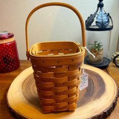 a basket sitting on top of a wooden table